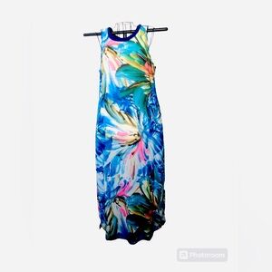 Soft Surroundings Penelope Maxi Sleeveless Dress Women Size Small S Blue Floral